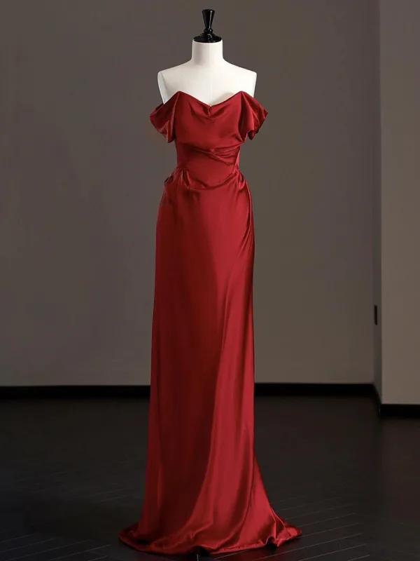 Modest / Simple Black Satin Evening Dresses 2024 Trumpet / Mermaid Strapless Sleeveless Backless Floor-Length / Long Evening Party Formal Dresses