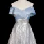 Sparkly Grey Sequins Prom Dresses 2025 A-Line / Princess Off-The-Shoulder Short Sleeve Backless Floor-Length / Long Formal Dresses