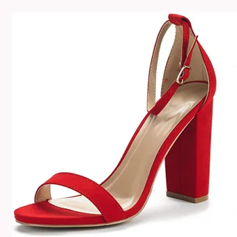 Sexy Red Suede Evening Party Womens Sandals 2022 Ankle Strap 10 Cm Thick Heels Open Peep Toe Sandals High Heels