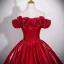 Elegant Burgundy Flower Satin Prom Dresses 2026 Ball Gown Sleeveless Backless Floor-Length / Long Prom Formal Dresses