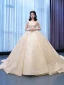 Haut de Gamme Champagne Paillettes Robe De Mariée 2022 Robe Boule Bustier Sans Manches Dos Nu Royal Train Mariage
