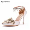 Chic / Beautiful Pearl Rhinestone White Wedding Shoes 2023 9 cm Stiletto Heels Pointed Toe Wedding High Heels