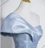 Chic / Beautiful Sky Blue Prom Dresses 2026 Ball Gown One-Shoulder Short Sleeve Backless Floor-Length / Long Formal Dresses