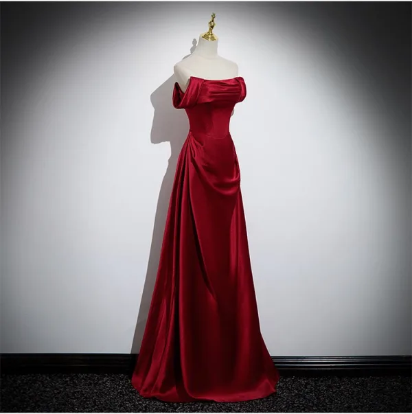 Chic / Beautiful Burgundy Prom Dresses 2024 A-Line / Princess Strapless Sleeveless Backless Floor-Length / Long Prom Formal Dresses