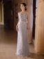 Sexy Sky Blue Beading Pearl Sequins Evening Dresses 2025 Trumpet / Mermaid Strapless Sleeveless Backless Floor-Length / Long Evening Party Formal Dresses