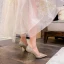 Sparkly Champagne Pearl Sequins Wedding Shoes 2022 Leather 8 cm Stiletto Heels Pointed Toe Wedding Pumps High Heels