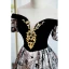 Elegant Black Printing Prom Dresses 2022 A-Line / Princess Off-The-Shoulder Puffy Short Sleeve Backless Floor-Length / Long Formal Dresses