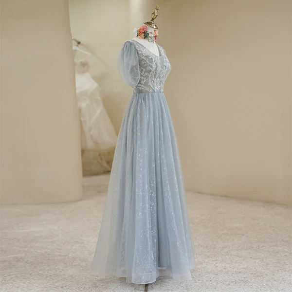 Chic / Beautiful Silver Sequins Prom Dresses 2022 A-Line / Princess V-Neck Short Sleeve Backless Floor-Length / Long Prom Formal Dresses