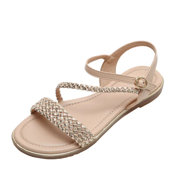 Bruin Comfortabel Strand Vlecht Platte Sandalen Dames 2022 Peep Toe Sandalen