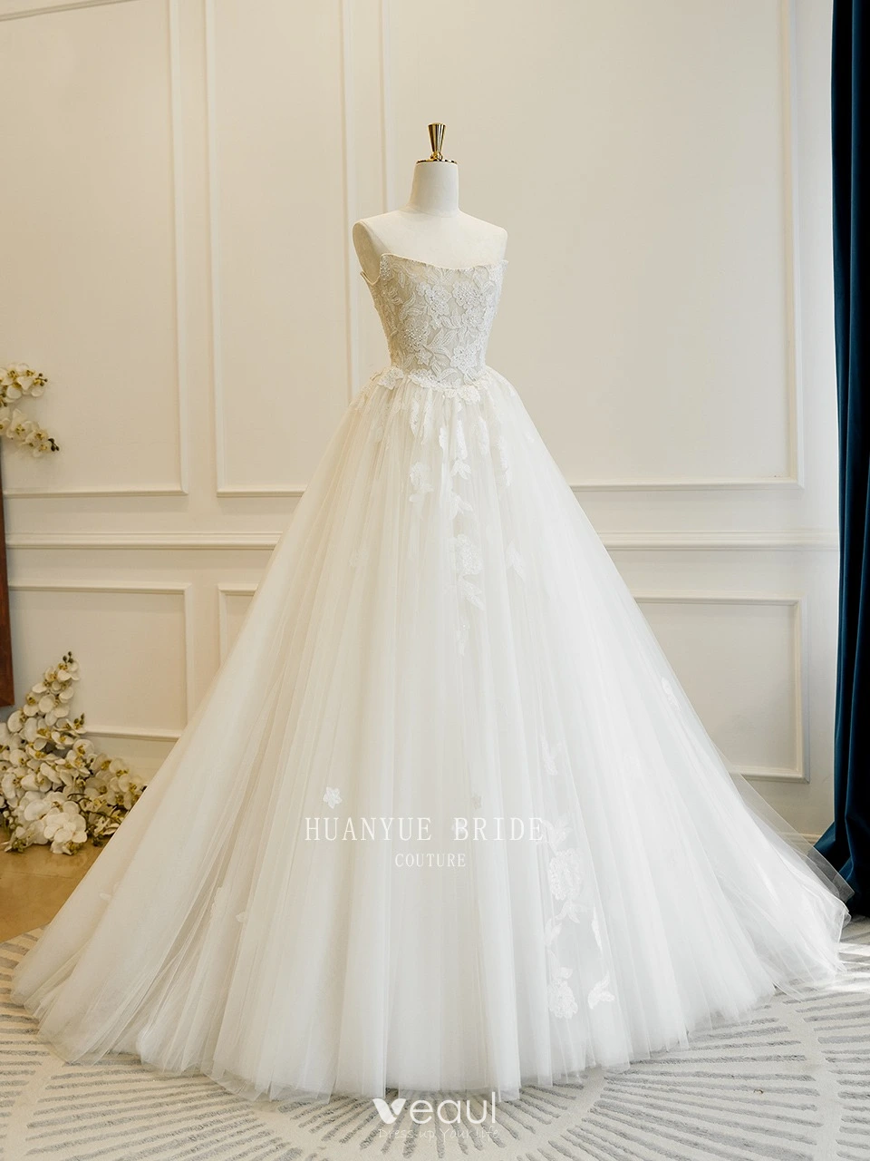 strapless open back dress Elegant Princess Jaz Gown Champagne / 10 / 100cm