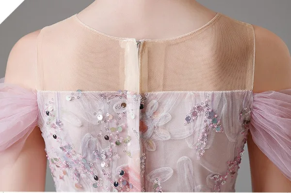 Chic / Beautiful Blushing Pink Beading Sequins Lace Flower Flower Girl Dresses 2024 Birthday Ball Gown Scoop Neck Short Sleeve Floor-Length / Long