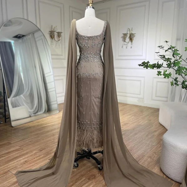 Elegant High-end Coffee Beading Rhinestone Prom Dresses 2024 Empire Square Neckline Sleeveless Backless Tassel Floor-Length / Long Prom Formal Dresses