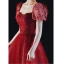Charming Burgundy Beading Sequins Evening Dresses 2023 A-Line / Princess Square Neckline Short Sleeve Backless Floor-Length / Long Evening Party Formal Dresses
