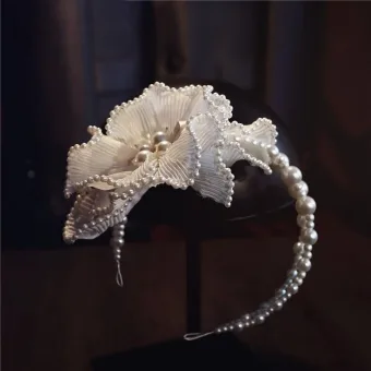 Elegant Ivory Pearl Flower Pleated Wedding Bridal Hair Accessories 2025