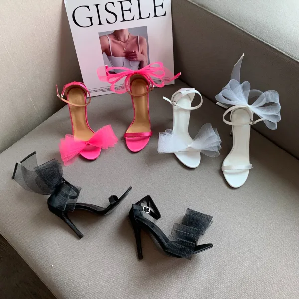 Sexy Blanche Promo Sandales Femme 2022 Bride Cheville Noeud 10 cm Talons Aiguilles Peep Toes / Bout Ouvert Sandales Talons Hauts