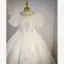 Charming White Rhinestone Sequins Pearl Birthday Flower Girl Dresses 2022 Ball Gown Scoop Neck Puffy Short Sleeve Floor-Length / Long Flower Girl Dresses