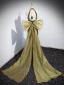 Chic / Beautiful Clover Green Velvet Pearl Sequins Prom Dresses 2023 Trumpet / Mermaid Halter Sleeveless Backless Bow Prom Formal Dresses