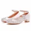 Chic Faux Diamant En Dentelle Fleur Blanche Talon Bas Chaussure De Mariée 2023 Bride Cheville 3 cm Talons Épais À Bout Pointu Chaussure De Mariée Talons Hauts