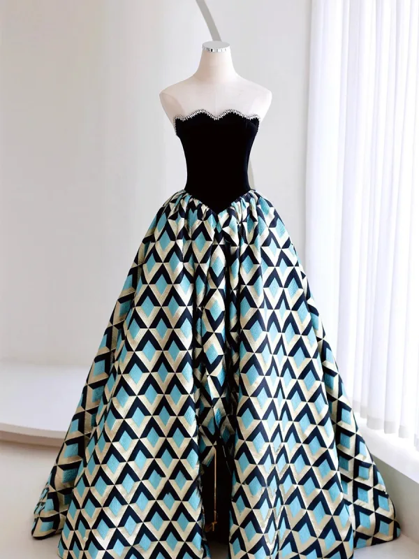 Fashion Black Geometric Asymmetrical Prom Dresses 2025 Ball Gown Strapless Sleeveless Backless Formal Dresses