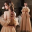 Fashion Champagne Prom Dresses 2022 A-Line / Princess Scoop Neck Ruffle Short Sleeve Beading Sequins Backless Sash Bow Floor-Length / Long Formal Dresses