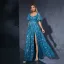 Vintage / Retro Pool Blue Lace Flower Split Front Prom Dresses 2025 A-Line / Princess Square Neckline Short Sleeve Floor-Length / Long Prom Formal Dresses