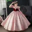 Elegant Burgundy Prom Flower Girl Dresses 2022 Ball Gown Ruffle Scoop Neck Sequins Short Sleeve Floor-Length / Long Flower Girl Dresses
