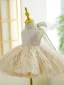 Sparkly Fashion Champagne Sequins Tassel Birthday Short Flower Girl Dresses 2023 Ball Gown Scoop Neck Sleeveless Bow Flower Girl Dresses