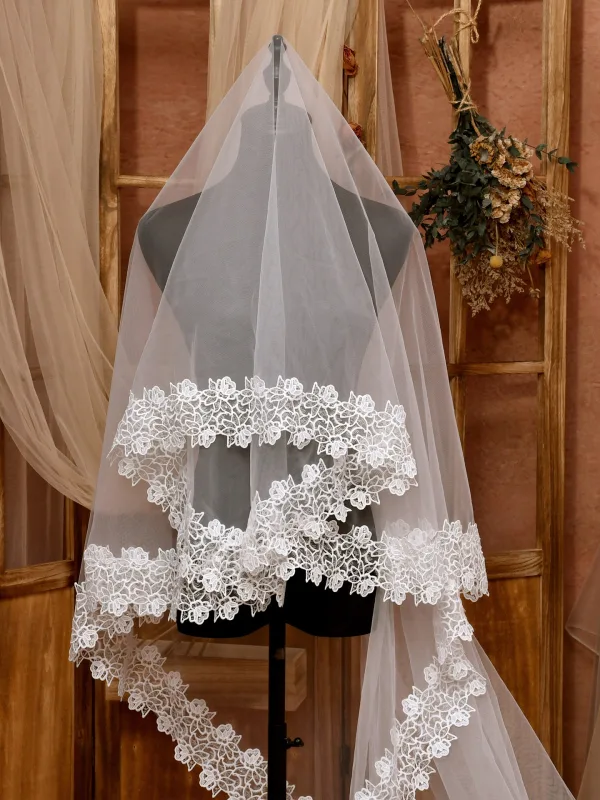 Simple Blanche En Dentelle Fleur 3 m Voile De Mariée 2025 Train De Balayage Tulle