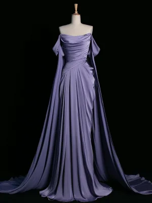 Sexy Lavender Satin Evening Dresses Prom Dresses 2024 Trumpet Mermaid Off The Shoulder Sleeveless Backless Sweep Train Formal Dresses