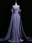 Sexy Lavender Satin Evening Dresses Prom Dresses 2024 Trumpet / Mermaid Off-The-Shoulder Sleeveless Backless Sweep Train Formal Dresses