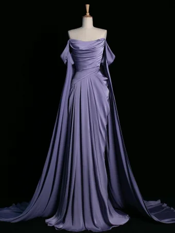 Sexy Lavender Satin Evening Dresses Prom Dresses 2024 Trumpet Mermaid Off The Shoulder Sleeveless Backless Sweep Train Formal Dresses