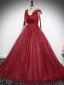 Chic / Beautiful Burgundy Floor-Length / Long Prom Dresses 2024 Ball Gown V-Neck Sleeveless Backless Prom Formal Dresses