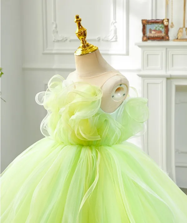 Fashion Green Cascading Ruffles Birthday Flower Girl Dresses 2024 Ball Gown Scoop Neck Sleeveless Backless Floor-Length / Long