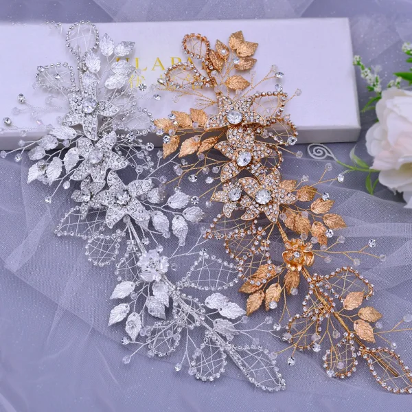 Charmant Doré Fait main Alliage Feuille Faux Diamant Mariage Accessoire Cheveux Mariage 2023