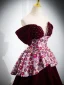 Elegant Burgundy Beading Pearl Sequins Flower Prom Dresses 2024 Velvet Ball Gown Off-The-Shoulder Short Sleeve Backless Sweep Train Prom Formal Dresses