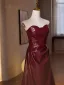 Sexy Burgundy Evening Dresses 2024 A-Line / Princess Strapless Sleeveless Backless Floor-Length / Long Evening Party Formal Dresses