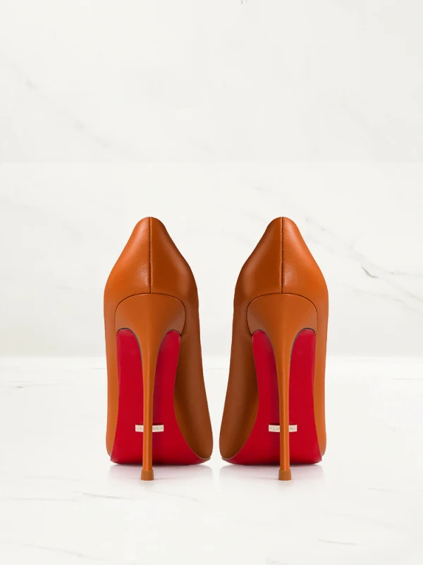 Snygga / Fina Brun Bal Röd Sula Pumps 2023 Läder 12 cm Stilettklackar Spetsiga Pumps Högklackade