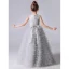 Chic / Beautiful Grey Cascading Ruffles Birthday Flower Girl Dresses 2022 A-Line / Princess Scoop Neck Sleeveless Bow Sash Floor-Length / Long Flower Girl Dresses