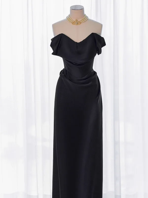 Modest / Simple Black Satin Evening Dresses 2024 Trumpet / Mermaid Strapless Sleeveless Backless Floor-Length / Long Evening Party Formal Dresses