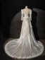 Vintage / Retro Medieval White Beading Pearl Lace Flower Satin Wedding Dresses 2024 A-Line / Princess High Neck 3/4 Sleeve Sweep Train Wedding