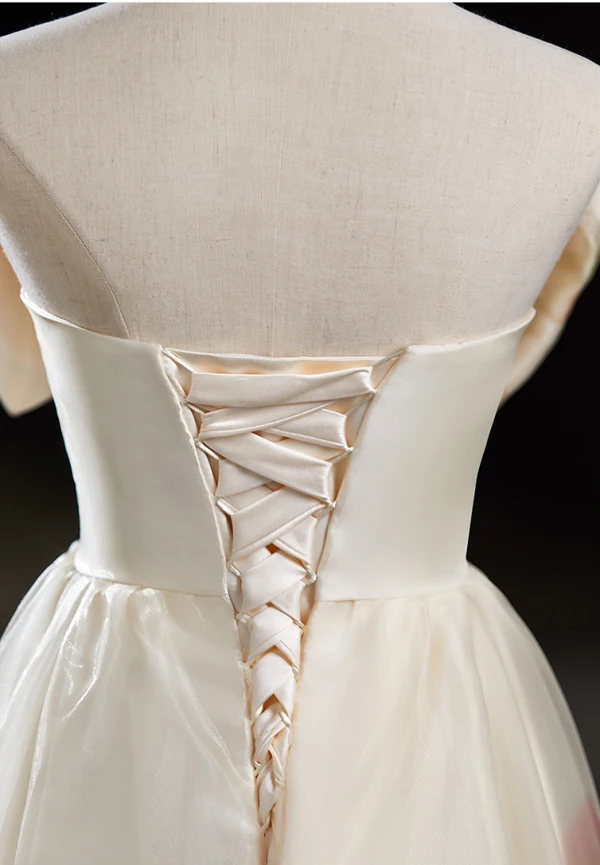 Schöne Champagner Strass Ballkleider 2024 A Linie Bandeau Schleife Ärmellos Rückenfreies Lange Festliche Kleider