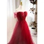 Charming Burgundy Beading Sequins Evening Dresses 2023 A-Line / Princess Off-The-Shoulder Short Sleeve Backless Floor-Length / Long Evening Party Formal Dresses