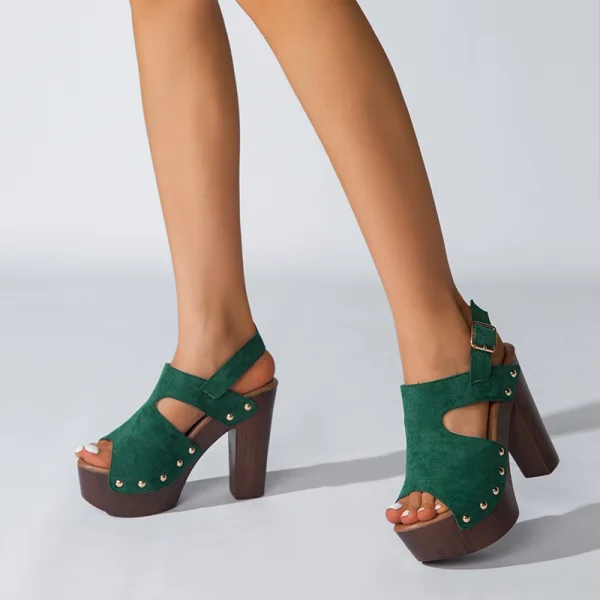Chic / Beautiful Black Summer Suede Womens Sandals 2022 Street Wear 12 cm Thick Heels Open / Peep Toe Sandals High Heels
