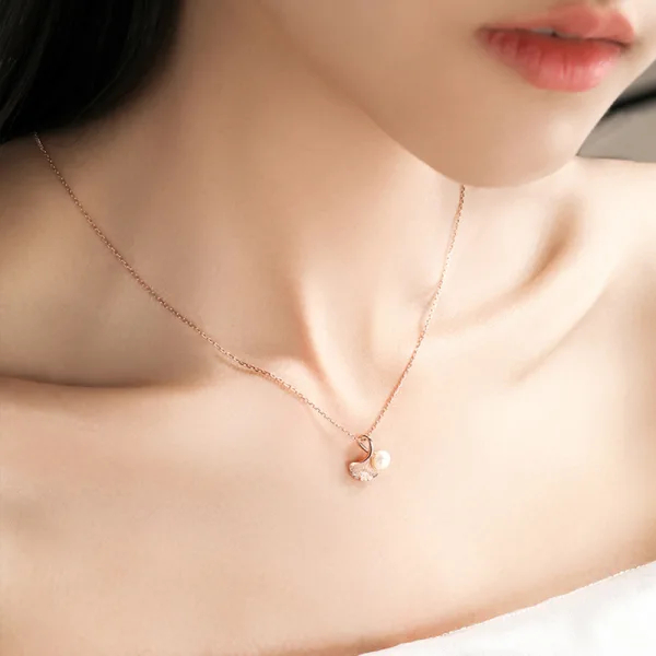 Chic / Beautiful Rose Gold Pearl Leaf Sterling Silver Necklaces Accessories 2023