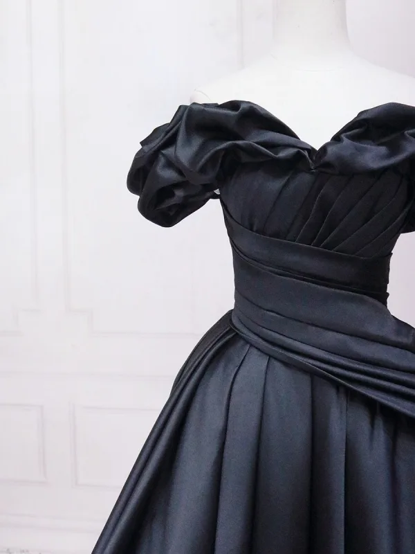 Elegant Black Prom Dresses 2025 Ball Gown Off-The-Shoulder Puffy Short Sleeve Backless Floor-Length / Long Prom Formal Dresses