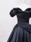 Elegant Black Prom Dresses 2025 Ball Gown Off-The-Shoulder Puffy Short Sleeve Backless Floor-Length / Long Prom Formal Dresses