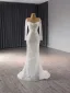 High-end White Handmade  Beading Sequins Wedding Dresses 2024 Trumpet / Mermaid Scoop Neck Long Sleeve Court Train Wedding