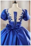Vintage / Retro Royal Blue Prom Dresses 2024 Beading Sequins Lace Flower Satin Ball Gown Scoop Neck Short Sleeve Bow Formal Dresses