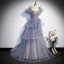Fashion Grey Beading Sequins Prom Dresses 2023 A-Line / Princess Square Neckline Puffy Short Sleeve Backless Floor-Length / Long Prom Formal Dresses