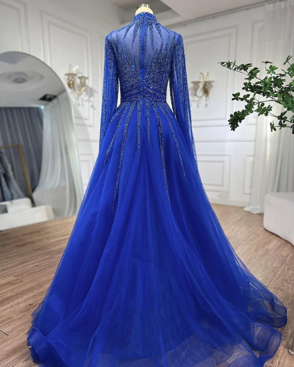 High End Elegante Lindgrün Handgefertigt Perlenstickerei Pailletten Ballkleider 2024 A Linie Stehkragen Lange Ärmel Sweep / Pinsel Zug Ball Festliche Kleider